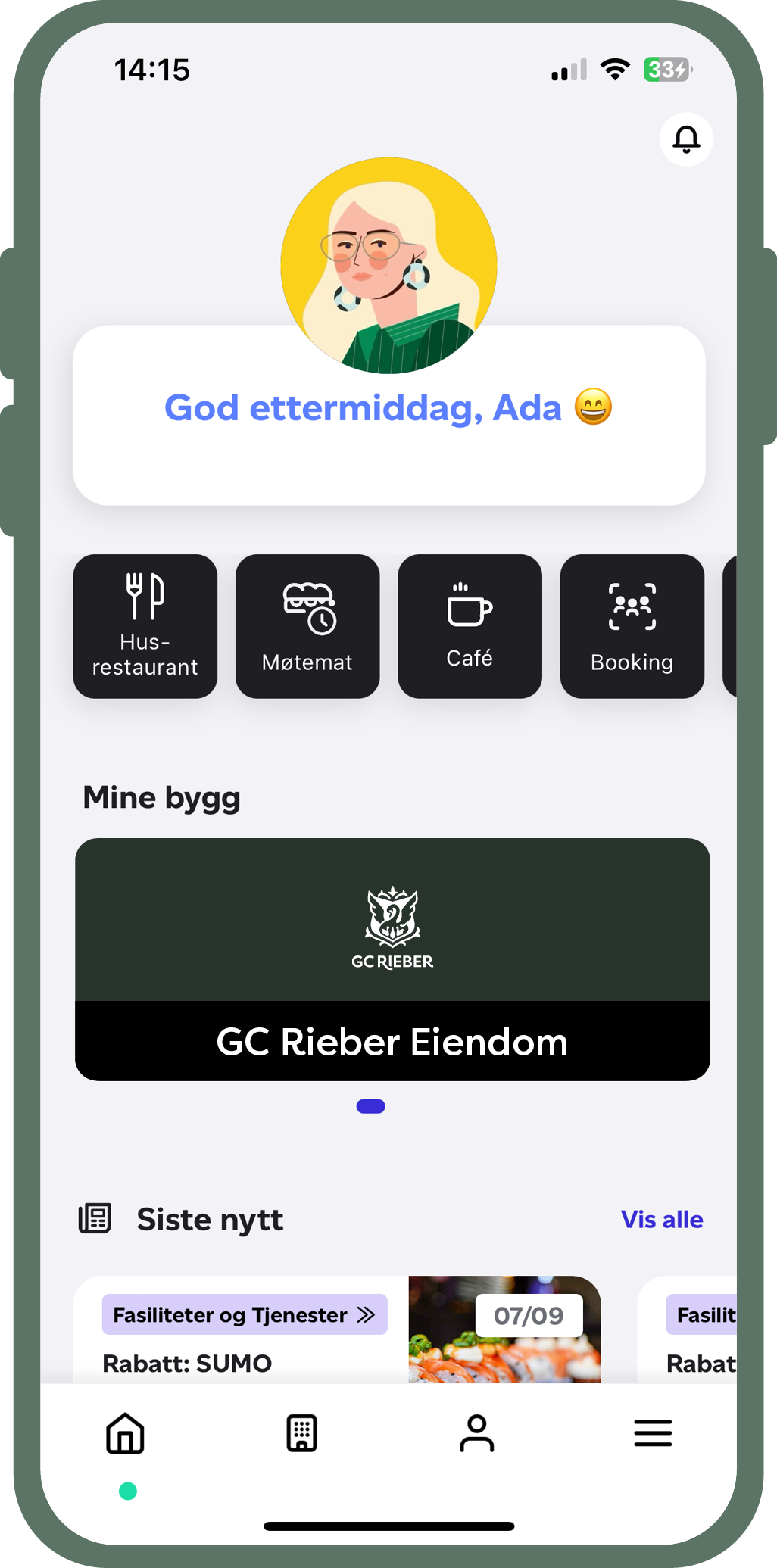 Mockup av mobil med IZY app på skjerm