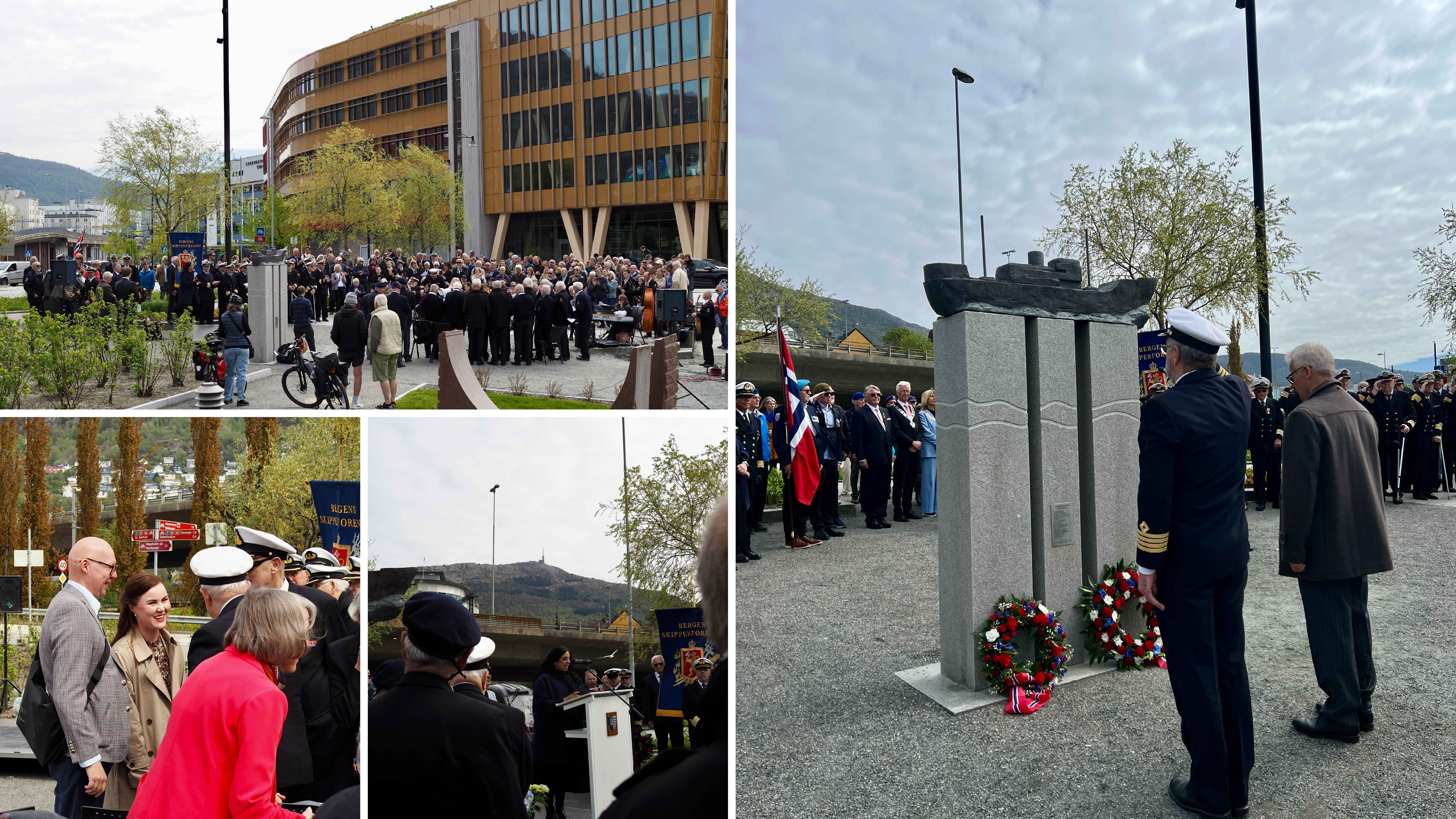 Kollasj av bilder fra åpningen av verftsparken i solheimsviken